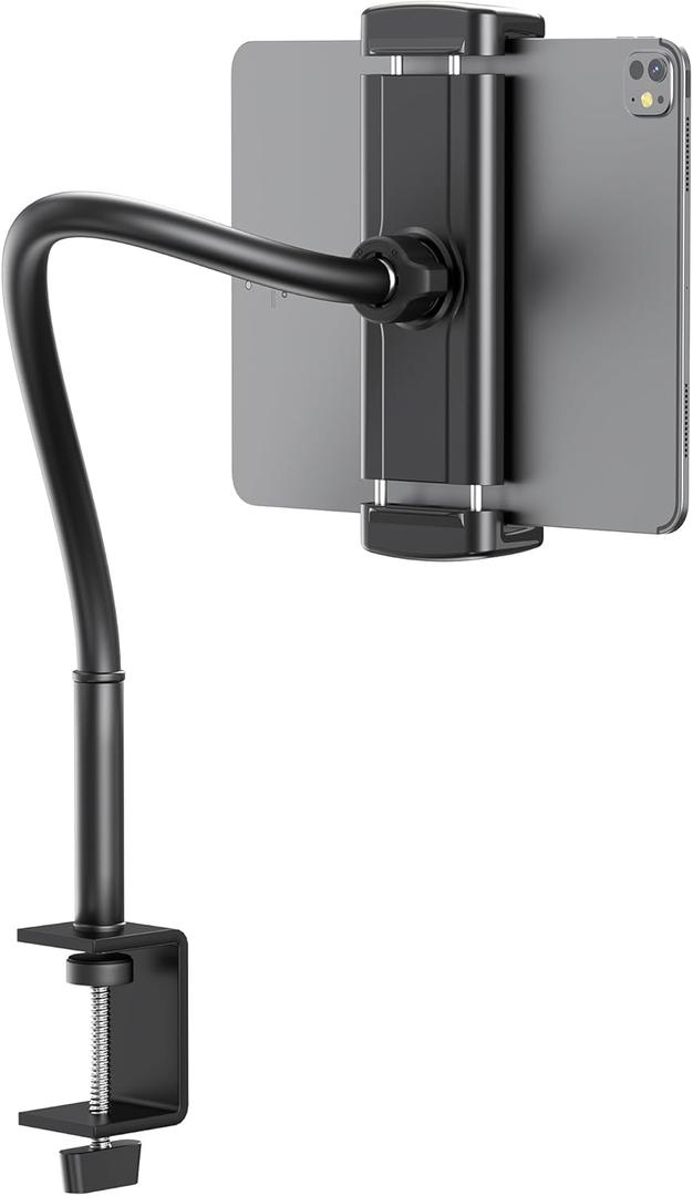 TeQable Tablet Stand for Desk, Gooseneck iPad Holder Clamp Mount, 360 Adjustable Arm Mount for iPad Pro/Air/Mini, Kindle Fire, Galaxy Tabs, 4.7"-13.5" Tablets, for Kitchen, Work, Video Call, Bed