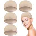 4 Pcs Wig Caps for Women Fiber Liners Cap Bald Hairloss Elastic Breathable Under Wigs for Cancer Patients, (Beige, L)