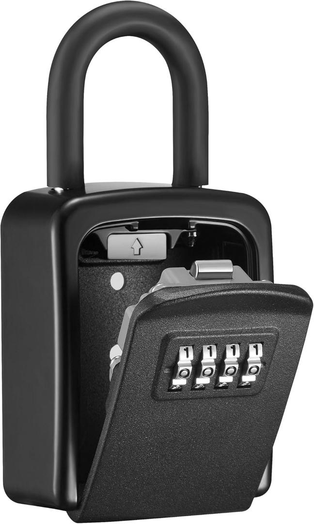 Puroma Key Lock Box, 4-Digit Combination Key Storage Lockbox, Portable Wall Mounted Security Lockbox with Code for Home, Flats, Realtors Garage Spare Keys (1 Pack, Black)