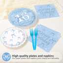 96Pcs Blue Bow 16th Birthday Party Supplies Blue White Birthday Scalloped Plates and Napkins Bow Themed Tableware Set for 16 Years Old Girls Bachelorette Party Decorations Serves 24