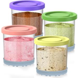 for Ninja Creami Containers, Compatible with NC299AMZ & NC300s Series Creami Ice Cream Makers, 16OZ Creami and Lids 4 Pack, Extra Cups Replacement for Ninja Creamy Pints, Airtight Dishwasher Safe