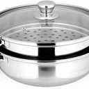 Yamde 2 Piece Stainless Steel Stack and Steam Pot Set - and Lid,Steamer Saucepot double boiler