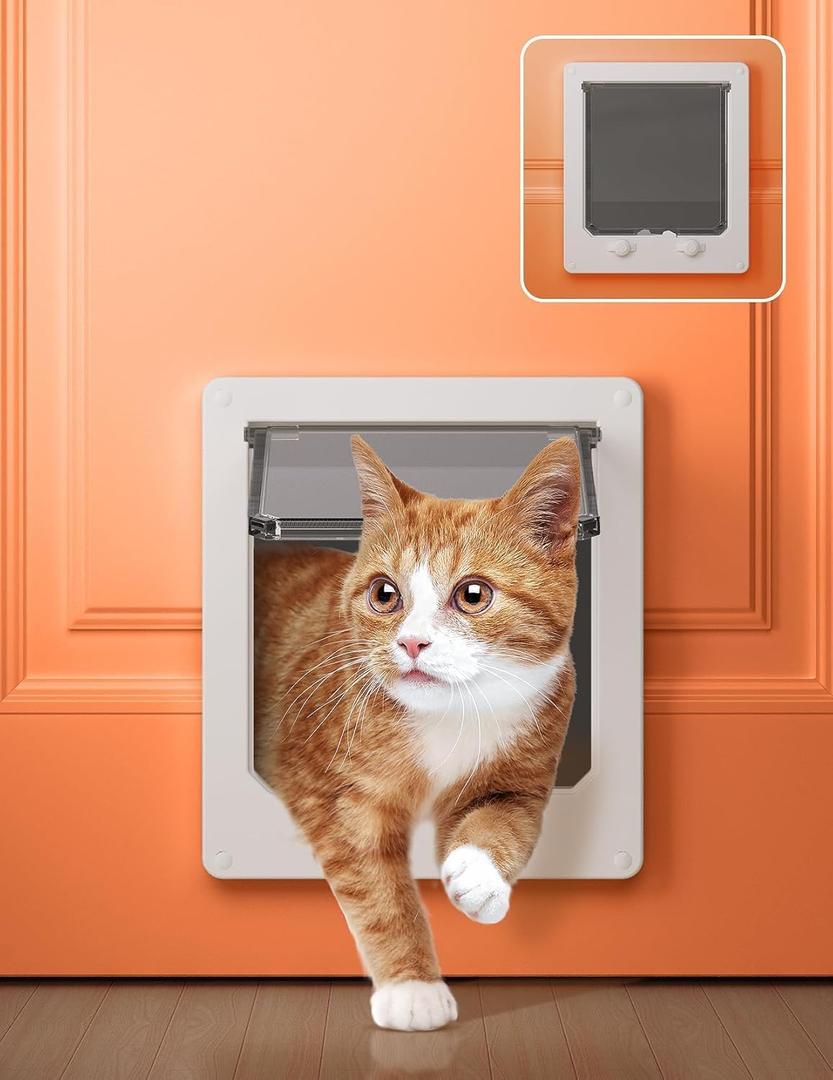 LIBBEPET Cat Door Interior Door, Indoor Cat Doors, Large Pet Doors for Cats Up to 18 lbs(Frame Size 9.3" x 10.6"), Upgraded 4 Way Locking Kitty Door for Interior & Exterior Doors, Easy to Install