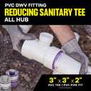 SUPPLYGIANT™ (20 Pack) 3" x 3" x 2" PVC DWV Drain Waste Vent Sanitary Tee Reducing Hub – White PVC Drain, Waste & Vent Fitting