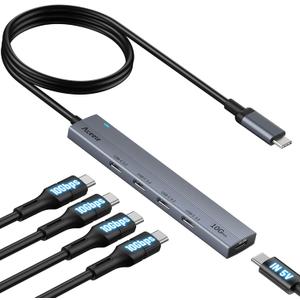 Aceele USB C Hub 10Gbps, 4 Port USB 3.2 Gen 2 Hub, USBC to USB-C Hub with Type-C Power Port, 2ft Extension Long Cable USBC Adapter Data Hub for MacBook Pro, MacBook, Samsung Chromebook, etc