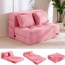 MAXYOYO Convertible Sofa Bed, Fold Out Sleeper Sofa with Pillow, 4 in 1 Tufted Folding Couch Bed Foam Floor Couch, Lazy Chair for Living Room Bedroom Guest Room, Pink, Full
