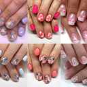 6 Packs (144Pcs) Flower Press on Nails Short Square Fake Nails with Daisy Design Flower False Nails Acrylic Nails Flower Nails Press ons Glossy Stick on Nails Full Cover Glue on Nails for Women Girls