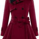 Zeagoo Women's Fashion Faux Fur Lapel Double-Breasted Thick Wool Trench Coat Winter Warm Jacket S-2XL (New_wine Red)