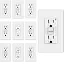 ELEGRP GFCI Outlet 15 Amp, Self-Test GFI Electrical Outlet with Thinner Design, TR Tamper Resistant GFCI Receptacle, Ground Fault Circuit Interrupters with Wall Plate, UL Listed, Matte White, 10 Pack