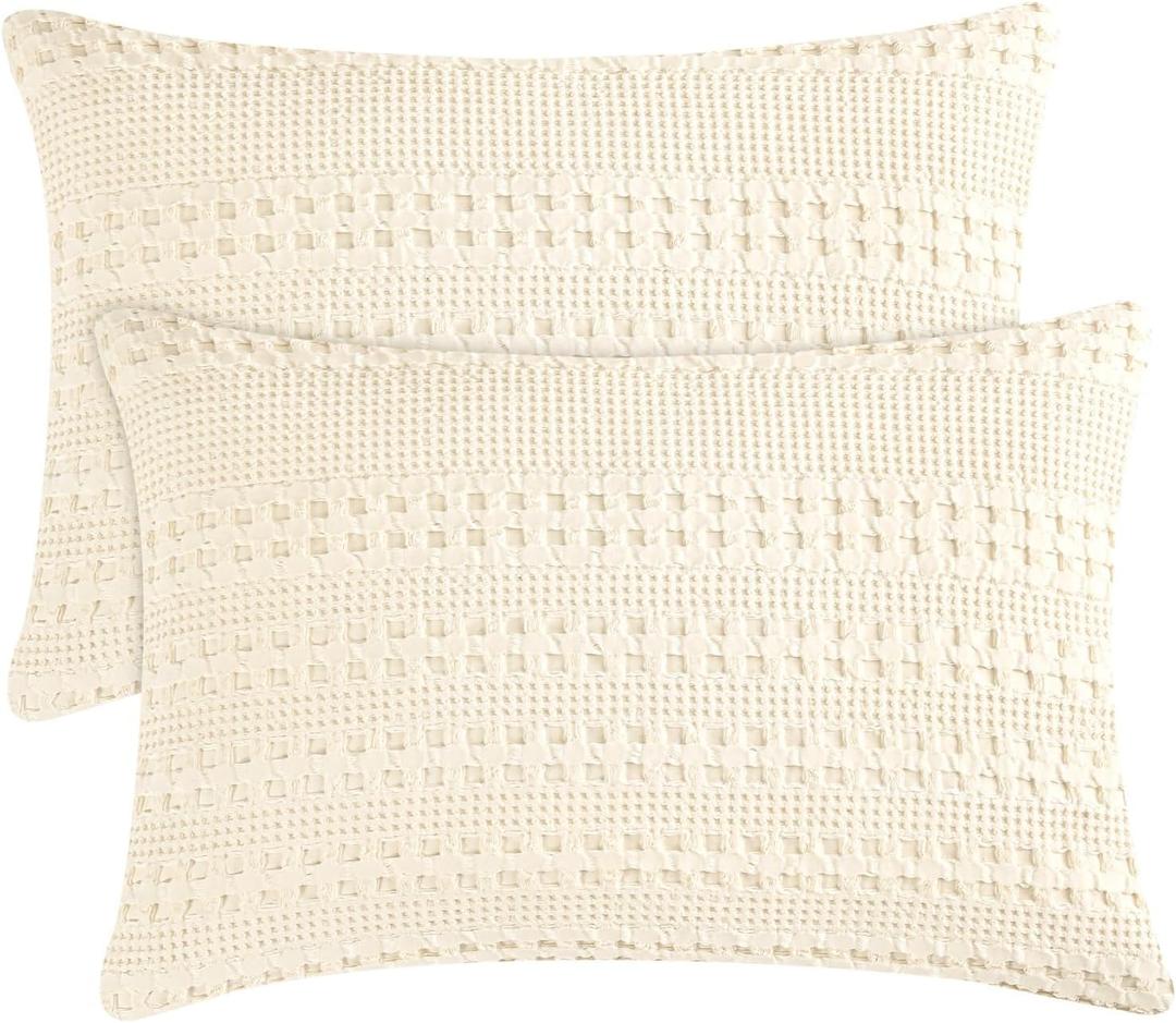 PHF 100% Cotton Waffle Pillow Shams Standard Size, 2 Pack 20" x 26" Soft Skin-Friendly Pillowcases, No Filling, Aesthetic Woven and Breathable Waffle Weave Pillow Case Covers for Bed, Undyed (26" x 20" (Pack of 2))