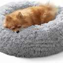JOLLYVOGUE Small Dog & Cat Beds for Indoor Cats - 20 inches Calming Donut Dog Bed for Kittens & Puppies, Washable Round Fluffy Plush Faux Fur Pet Beds (Smoke Grey)