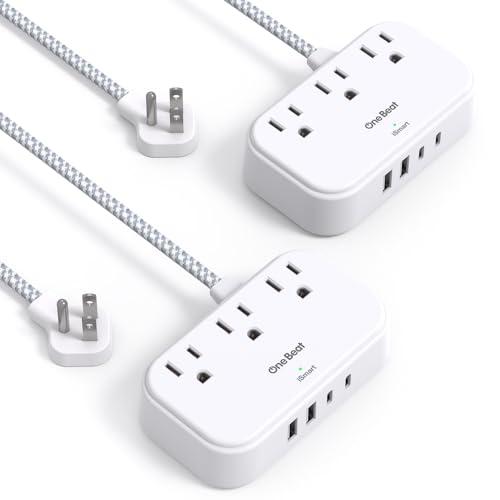 2 Pack Cruise Essentials, 5 Ft Flat Extension Cord, 3 Outlets 4 USB Ports(2 USB C) Flat Plug Power Strip, USB Charging Station with Non Surge Protector for Cruise Ship, Travel, Dorm Room Essentials