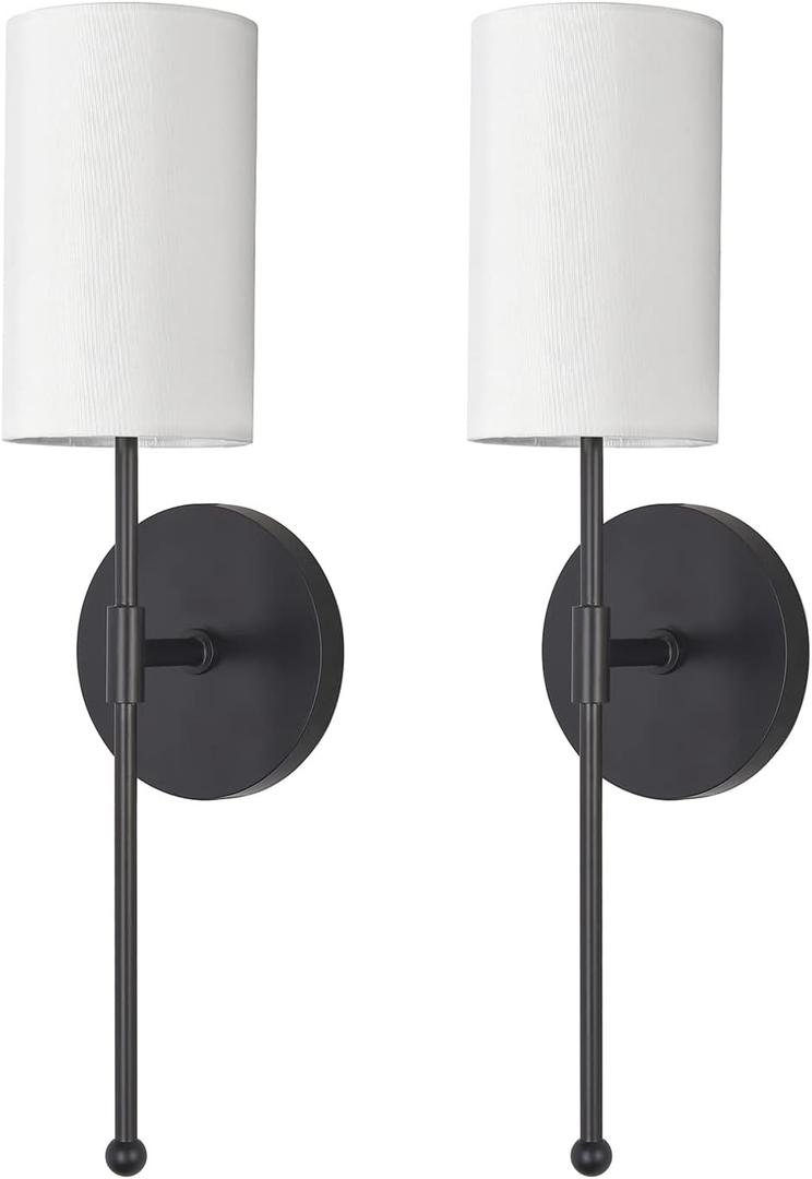 Modern Wall Light Fixtures, 2 Pack Soft Black Vanity Lights for Bathroom, Metal Sconces Wall Lighting with Fabric Shade, Wall Sconce for Bedroom, Living Room, Galleries