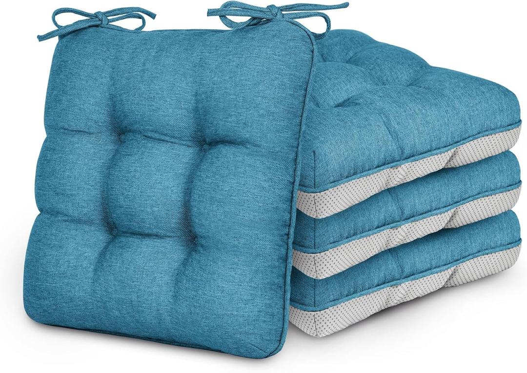 Love's cabin Memory Foam Chair Cushions Set of 4, Outdoor/Indoor Chair Pads for Dining Chairs 4 Pack, Seat Cushions for Kitchen, Dining Room, Office, Patio Chairs, 15.5"x15.5"x3.5" Blue (15.5"x15.5"x3.5" (4 Pack))