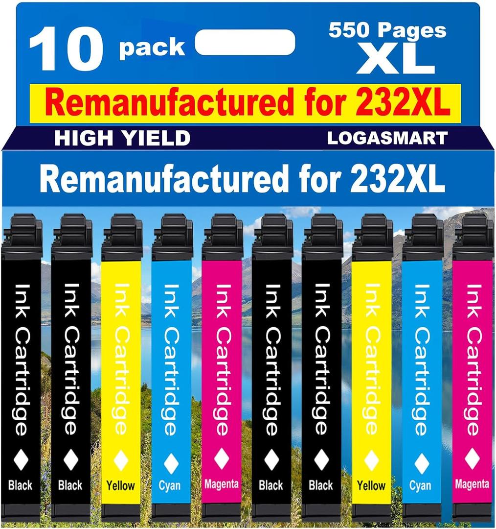 Remanufactured for Epson 232XL Ink Cartridges Combo Pack Replacement for 232 XL T232 XL for XP-4200 XP-4205 Workforce WF-2930 WF-2950 Printer 10pack (232XL 10PACK 4Black 2Cyan 2Yellow 2Magenta)
