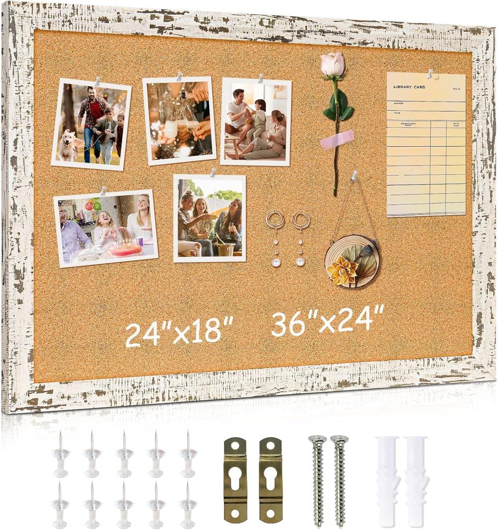 DOLLAR BOSS Cork Board for Wall - 24 X 18 Inches, Birch Bark Framed Bulletin Board Corkboard Decorative Hanging Pin Board for Office & Home Decor