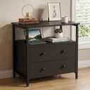 Edbuosy 27 inch Wide Night Stand with Charging Station, Bedside Table with Open Shelf, 2 Drawers Small Wood Dresser, Modern Wood Nightstand for Bedroom/Living Room (Black)