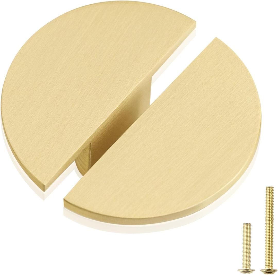 QOGRISUN 10-Pack Half Circle Cabine Knobs Solid Brass, Gold Half Moon Drawer Dresser Handles, 1-7/8-Inch Overall Length, Single Hole Pulls Knobs, Kitchen Cupboard Hardware, Brushed Brass Finish