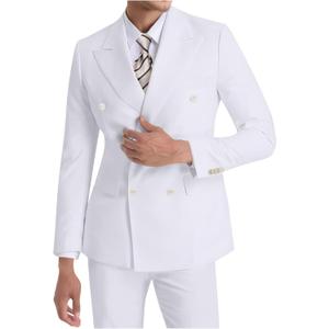 Mens Double Breasted Suit Slim Fit Solid Suit Jacket and Dress Pants 2 Piece Set Prom Wedding Suits for Men (Medium, White)