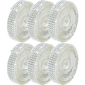 Abitoncc 6PCS Self-Adhesive Crystal Rhinestone Ribbon, Diamond Bling Ribbons Stickers 6-Rolls Bedazzling Strips, 6-Yard White Color for DIY Crafts, Wedding, Shoes, Phone Cases, Decoration