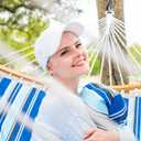 SUNCREAT Portable Hammock with Carrying Bag, 2 Person Hammock with Curved Spreader Bar, Blue Stripes