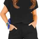ZDC Girls Summer Outfits Casual Lounge Set Cap Sleeve T Shirt and Elastic Waist Shorts 2 Piece Clothing Sets (Black)