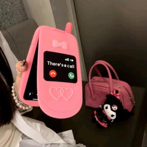 Pink Funny Phone Case for iPhone 15 Pro, Cute 3D Cartoon Hot Pink Retro Flip Mobile iPhone Case Protective Soft Silicone Cell Phone Case for Women Girls