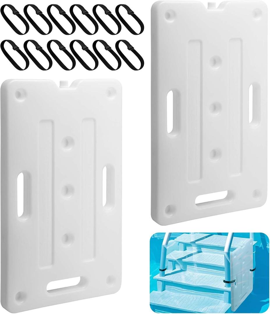 2 Pack 23.5'' x 14'' Swimming Pool Ladder Weight, Sturdy Pool Step Weights, Removable Pool Stair Weight Container for Under Ground Easy Filling Water and Sand Safe Entry