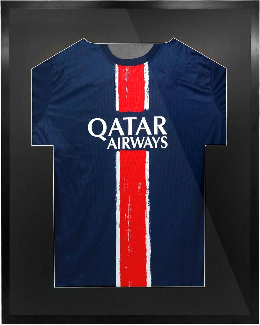 Aluminum Extra Large Jersey Frame Display Case 27.5x35.4 - with Mat Hanger & Plexiglass and Two Black Mats for Football Baseball Basketball Soccer Hockey Shirt, Sports Room Dcor Wall Hanging