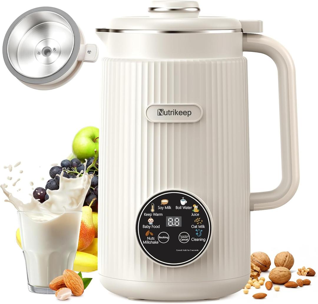 10-in-1 Nut Milk Maker Machine, 40oz Nut Milk Maker, Stainless Steel Lid Updated 40oz Nut Milk Maker for Almond, Oat, Soy, Juice, Plant Based Milk Maker Blender, 18H Delay/Keep Warm/Self Cleaning