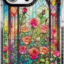 for iPhone 16 Pro Max Case,Stained Glass Rose Garden Pattern,Military-Grade Drop Protection,Elegant Floral Soft Slim TPU Protective Cover with Camera Protection for Girls
