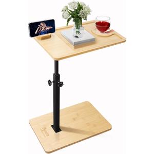 TV Tray Table, C Shaped End Table Adjustable Height Sofa End Side Table Bamboo Rounded Corner for Laptop TV Tray Snack Sofa Living Room Bedroom, Wood