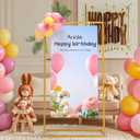 Wedding Sign Holder, 57x31x15"Welcome to Our Wedding Sign Stand Metal Wedding Sign with 8 Pair Satin Ribbon & 2 Pair Leather Sign Straps,Storage Bag, Flower Vine,Heavy Duty Easel Stand for Sign,Poster (Gold)