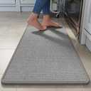 Kitchen Rugs Mat Non Slip Washable, Linen-Look 0.3" Thick Soft Cushioned Absorbent Kitchen Mats for Floor, Mild Anti-Fatigue Runner Rug Sink Mat Laundry Standing Mats, Easy Clean, Gray 17"x47"