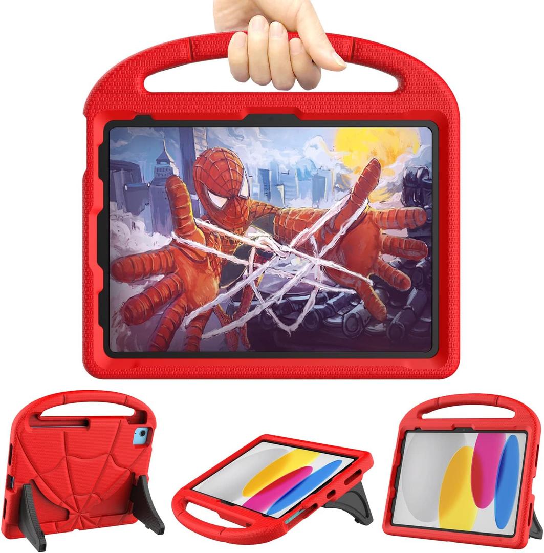 Lainergie Kids Case for iPad (A16) 11th/10th Generation 2025/2022, iPad 10.9 Case 10th Generation Lightweight Shockproof Kids Friendly Cover with Handle Kickstand for 10.9 iPad 10th Gen 2022, Red