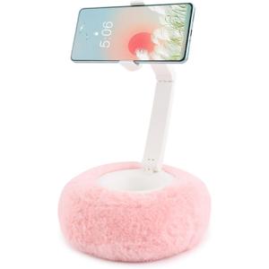 CALIDAKA Tablet Stand Pillow Cell Phone Pillow Holder for Bed Compatible with 2.36-3.35'' Phone 360Adjustable Phone Holder for Bed with Soft Plush Fabric, and Detachable Bowl(Color:Pink)
