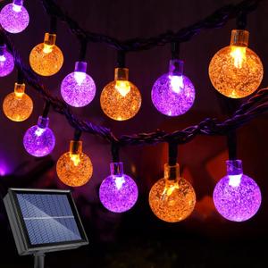 Lomotech Orange Purple Solar Halloween Lights, 72FT 100 LED Globe 8 Modes Waterproof Fairy Lights for Decoration