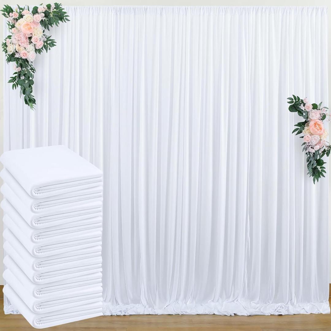50 ft x 8 ft White Backdrop Curtain Draps for Wedding Parties, 10 Panels 5 ft x 8 ft Wrinkle Free Polyester Photo Drapes for Birthday Party Baby Shower Backdrop Stand