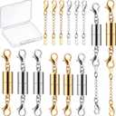8 Pieces Magnetic Jewelry Clasps for Necklace Closures Screw Locking Necklace Clasp Magnetic Lobster Connector Jewelry Clasps Closures with 43 mm Chains for DIY Crafts(Gold, Silver)