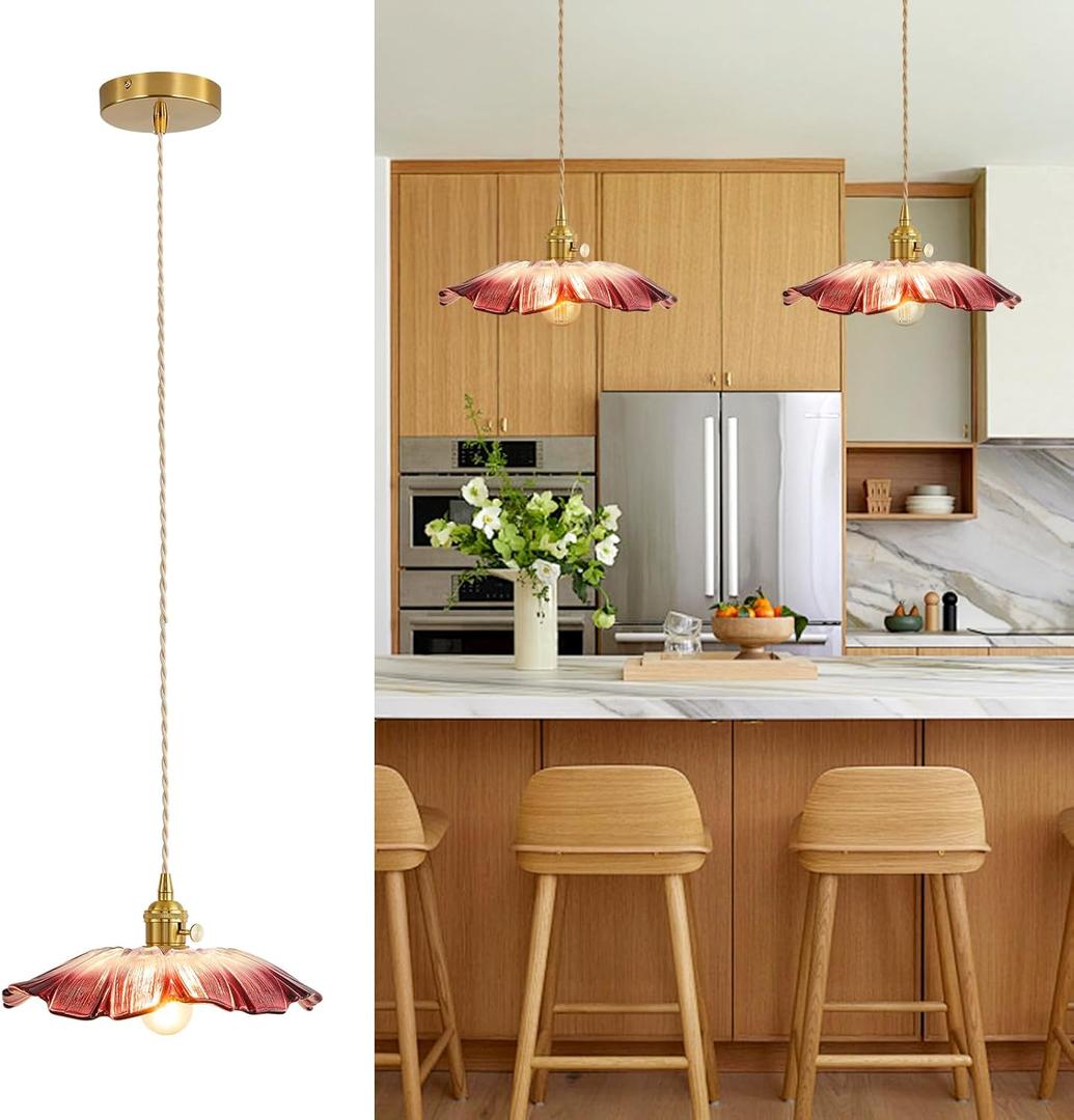 Vintage Pendant Light Fixture Glass Hanging Light Fixture Folwer Light Pendant Lights Modern Lighting for Bedroom Kitchen Island Hallway Bathroom Purple Sunflower