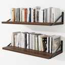 Deep Wall Shelves 30"W x 12"D Engineered Wood Floating Shelves for Wall, Sturdy Metal Bracket Bookshelves Home Decor Storage for Living Room Bedroom Bathroom Kitchen, Set of 2, Walnut Finish