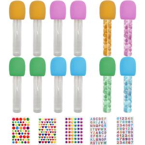 Microphone Candy Tubes Multicolor Fake Prop Microphone with Sparkly Stickers Plastic Microphone Rock Star Props for Musical Karaoke Themed Party Favors Cosplay Stage Birthday Decor Supplies (12)