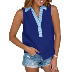 Tankaneo Womens's V-Neck Cropped Tank Tops Summer Dressy Casual Loose Fit Sleeveless Shirts Button Up Color Block Tees XX-Large