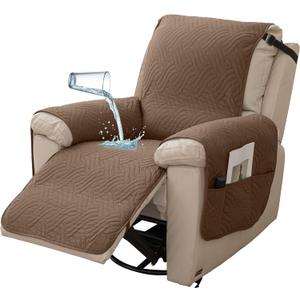 Deep Dream Waterproof Recliner Chair Covers, Non-Slip Recliner Couch Cover, Lazy Boy Chair Cover Furniture Protector, Washable Quilted Sofa Slipcover with Pocket for Pets, Kids(Brown,23")