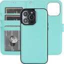 Bocasal Detachable Wallet Case for iPhone 14 Pro Max RFID Blocking Card Slots Holder PU Leather Magnetic Kickstand Shockproof Wrist Strap Removable Flip Protective Cover 5G 6.7 inch (Light Blue)