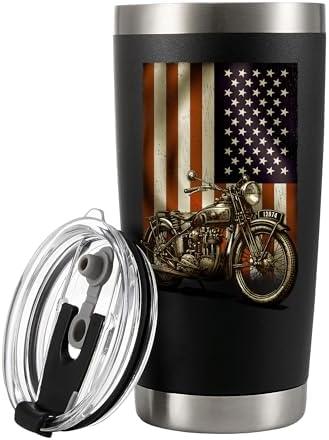 Panvola Motorcycle American Flag Motorcycle Gifts Vacuum Insulated Tumbler Rider Biker Motorcyclist US USA Retro Travel Mug with Lid and Straw 20 oz (Black, 20 oz)