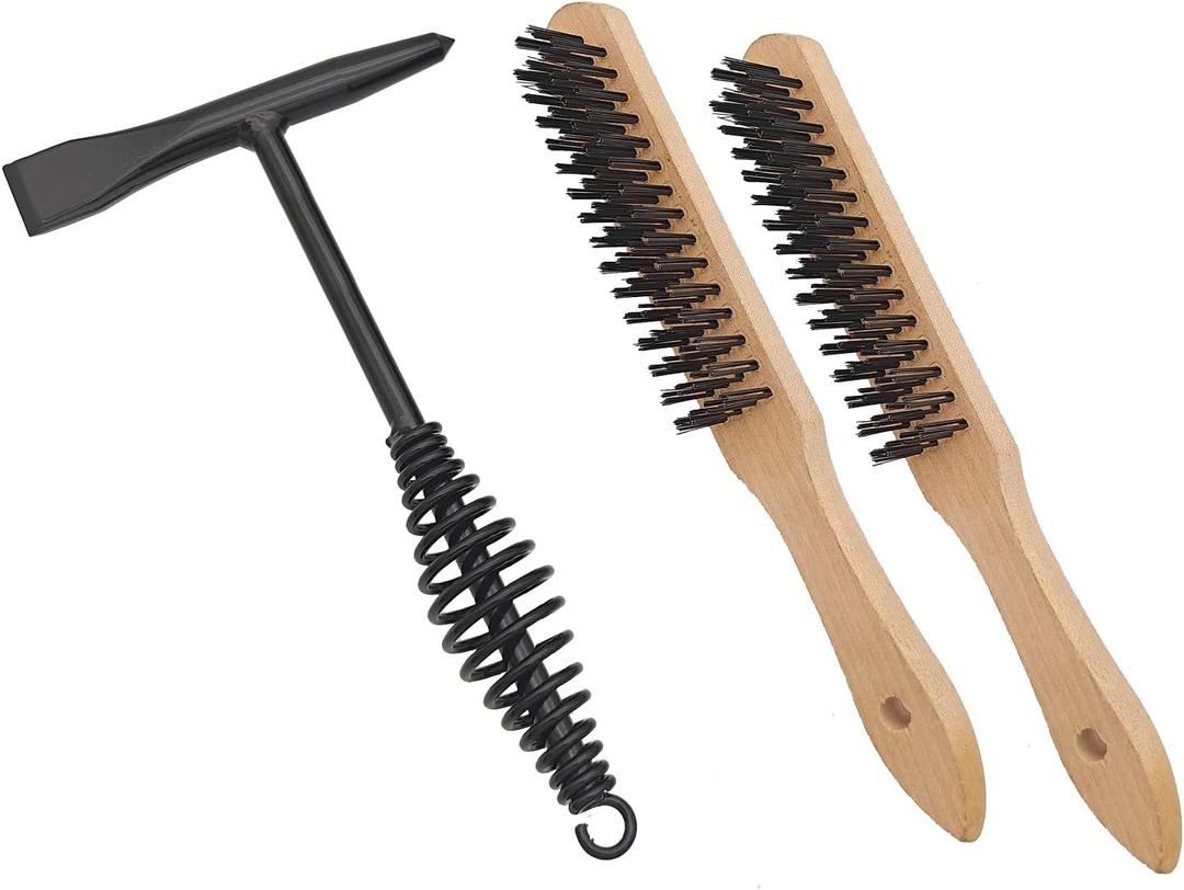 Welding Chipping Hammer with Coil Spring Handle,10.5",Cone and Vertical Chisel,11" Wire Brush (Black-3pc)