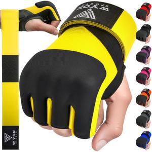 WYOX Gel Boxing Hand Wraps Inner Gloves for Men & Women, 80cm Quick Wrist Straps, Padded Knuckle Protection for Muay Thai Kickboxing, Hand Wraps for Boxing & Martial Arts (Glow Yellow, L/XL)