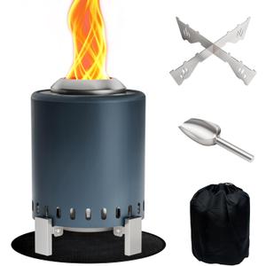 Mini Smokeless 7 Inch Tabletop Fire Pit with Pan Stand and Insulation Mat, Portable Stainless Steel Fire Pit for Camping, Patio Tabletop Firepit, Burns Wood or Pellets, Travel Bag Included, Blue