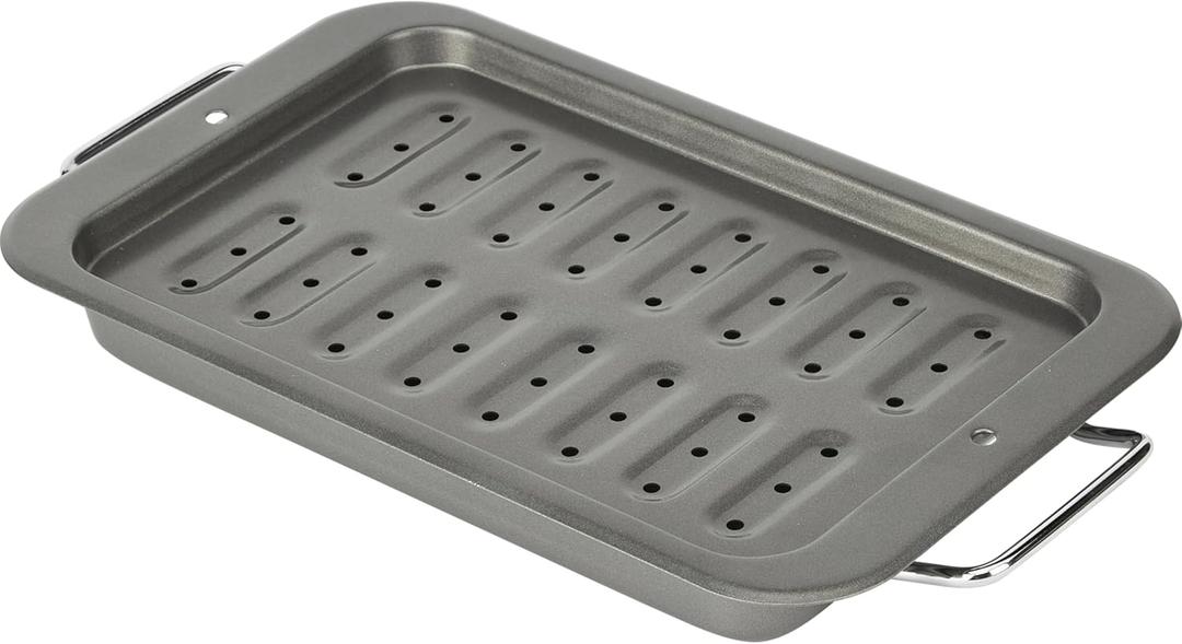 GoodCook Everyday Broiler Baking Pan with Built-in Handles Nonstick Warp-Resistant Heavy-Gauge Steel Construction Even-Heating Oblong Pan with Drip Rack, 7x11-Inch, Gray